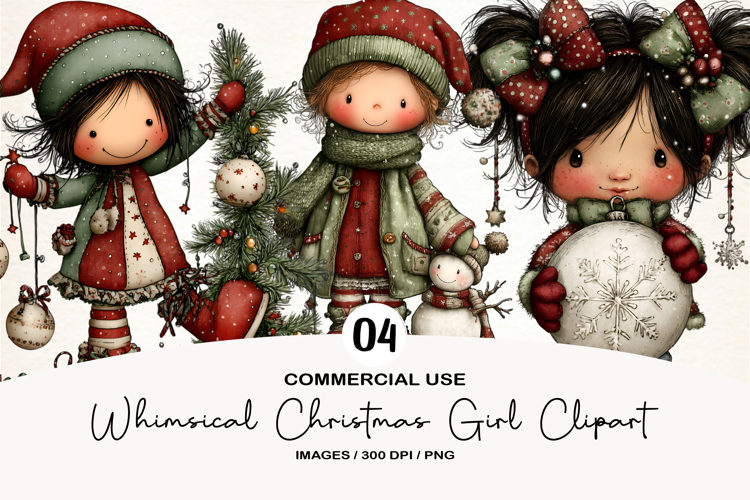 Whimsical Christmas Girl Clipart