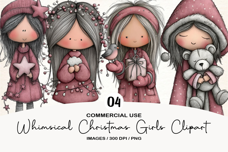 Whimsical Christmas Girls Clipart