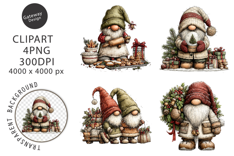 Whimsical Christmas Gnomes Clipart