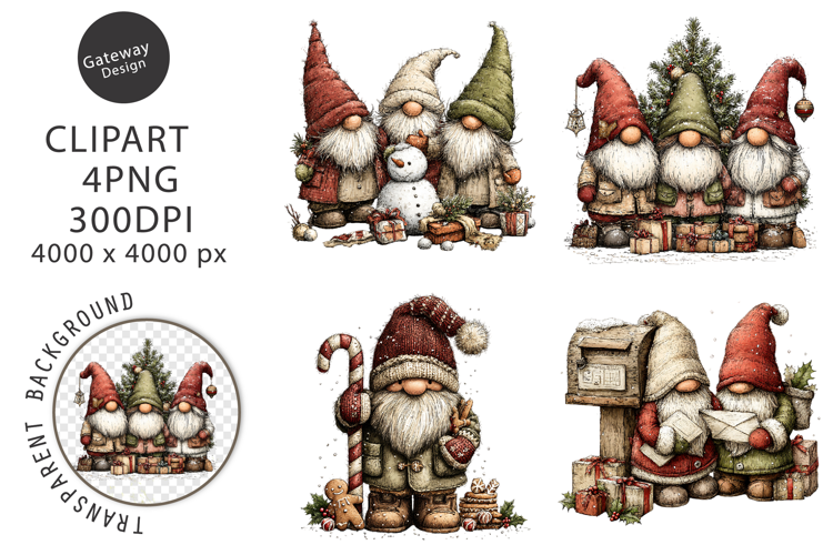 Whimsical Christmas Gnomes Clipart