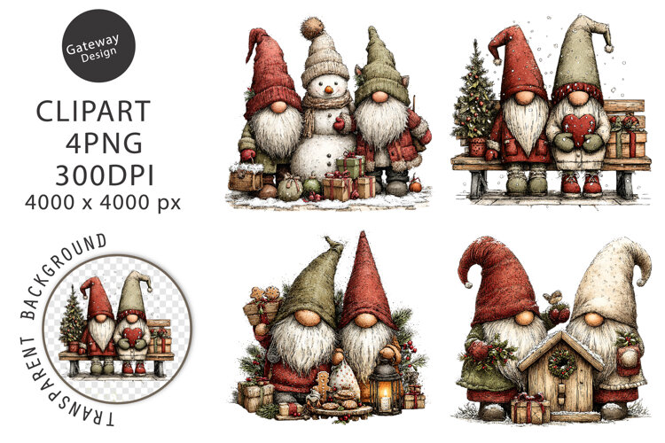 Whimsical Christmas Gnomes Clipart example image 1