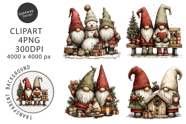Whimsical Christmas Gnomes Clipart