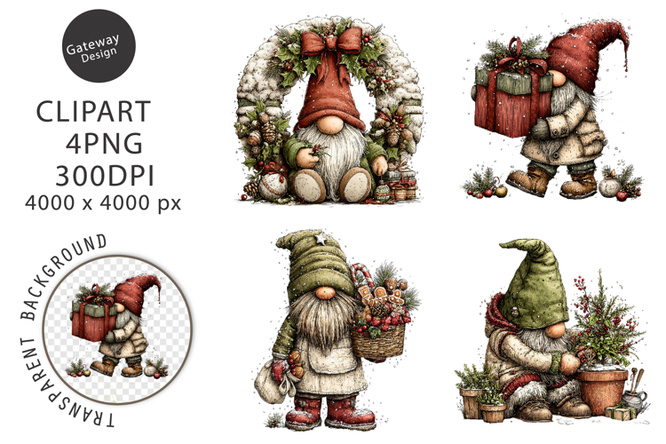 Whimsical Christmas Gnomes Clipart