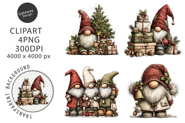 Whimsical Christmas Gnomes Clipart
