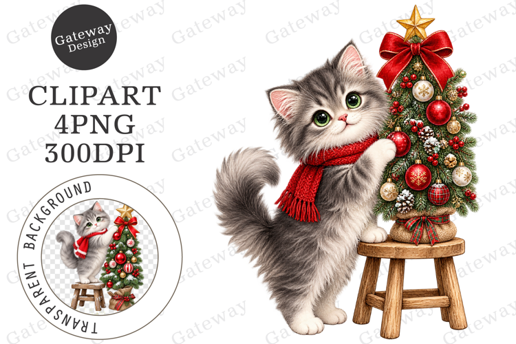 Whimsical Christmas Kitty Clipart PNG