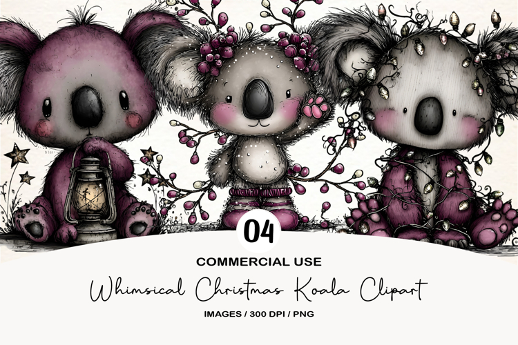 Whimsical Christmas Koala Clipart