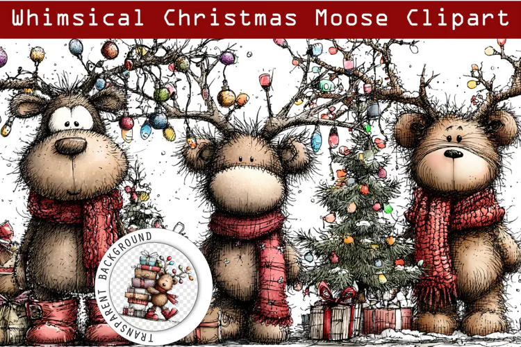 Whimsical Christmas Moose Clipart PNG | Cozy Woodland PNG