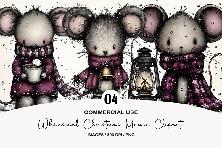 Whimsical Christmas Mouse Clipart