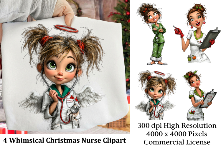 Whimsical Christmas Nurse Clipart