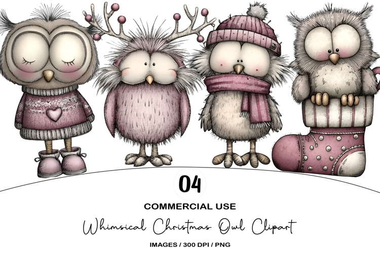 Whimsical Christmas Owl Clipart