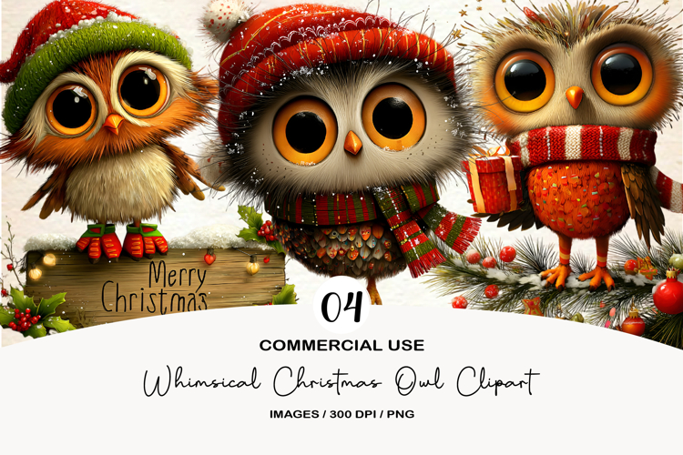Whimsical Christmas Owl Clipart
