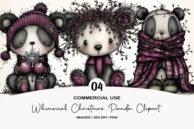 Whimsical Christmas Panda Clipart