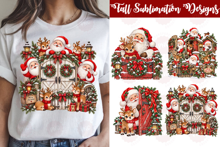 Peeking Santa Reindeer Christmas Clipart