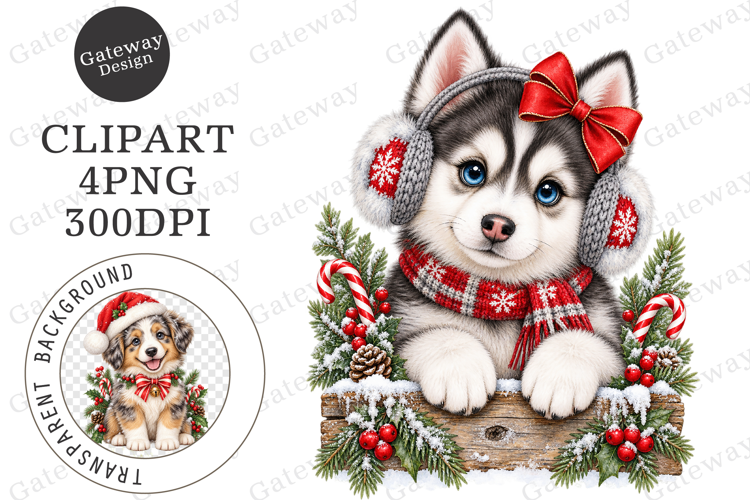 Whimsical Christmas Peeking Dog Clipart