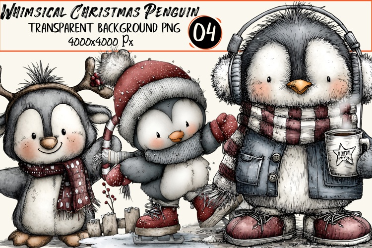 Whimsical Christmas Penguin Clipart