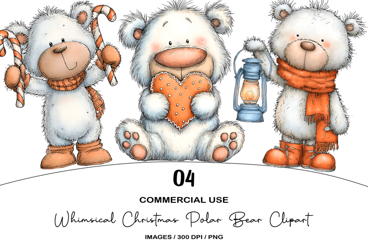 Whimsical Christmas Polar Bear Clipart