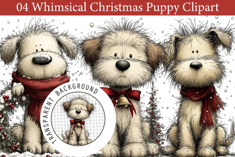 Whimsical Christmas Puppy Clipart