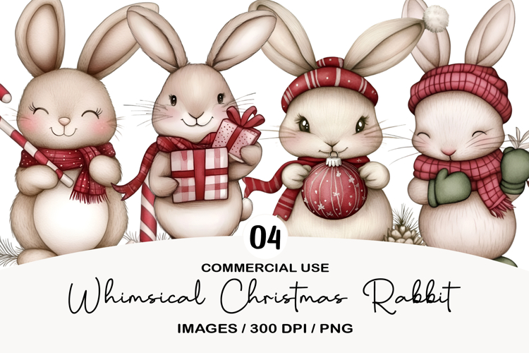 Whimsical Christmas Rabbit Clipart