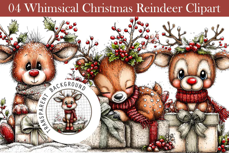 Whimsical Christmas Reindeer Clipart