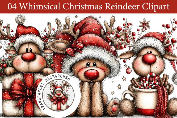 Whimsical Christmas Reindeer Clipart