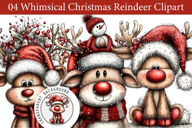 Whimsical Christmas Reindeer Clipart example image 1