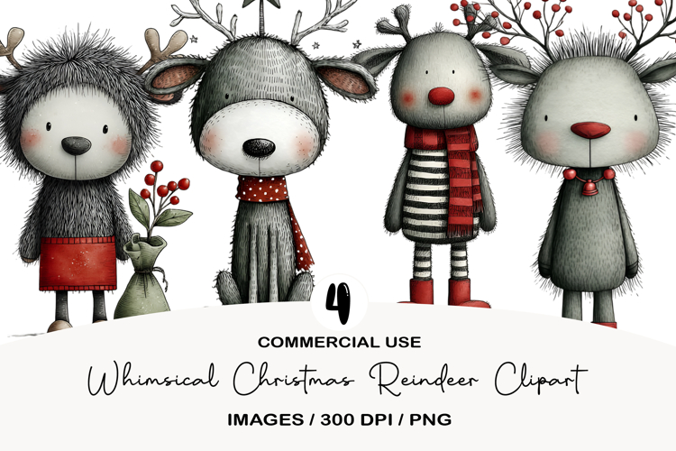 Whimsical Christmas Reindeer Clipart
