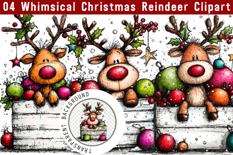Whimsical Christmas Reindeer Clipart, Trending Christmas PNG example image 1