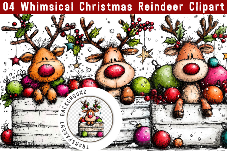 Whimsical Christmas Reindeer Clipart, Trending Christmas PNG