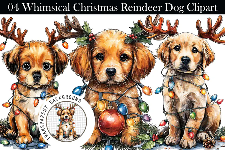 Whimsical Christmas Reindeer Dog Clipart