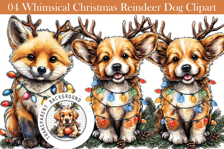 Whimsical Christmas Reindeer Dog Clipart