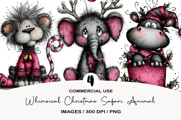 Whimsical Christmas Safari Animal Clipart