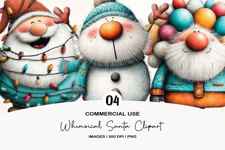 Whimsical Christmas Santa Clipart Sublimation