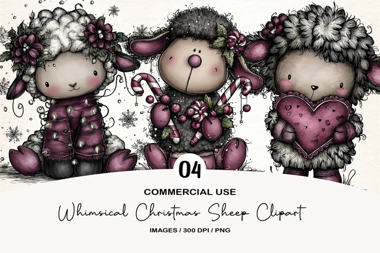 Whimsical Christmas Sheep Clipart