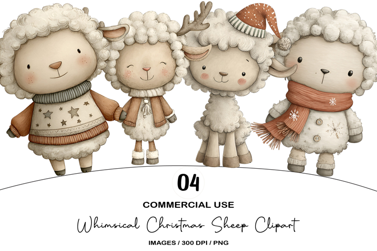 Whimsical Christmas Sheep Clipart