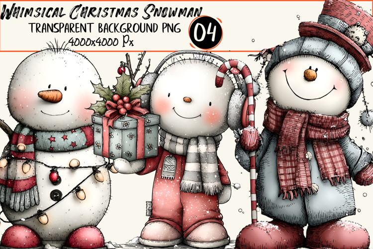 Whimsical Christmas Snowman Clipart