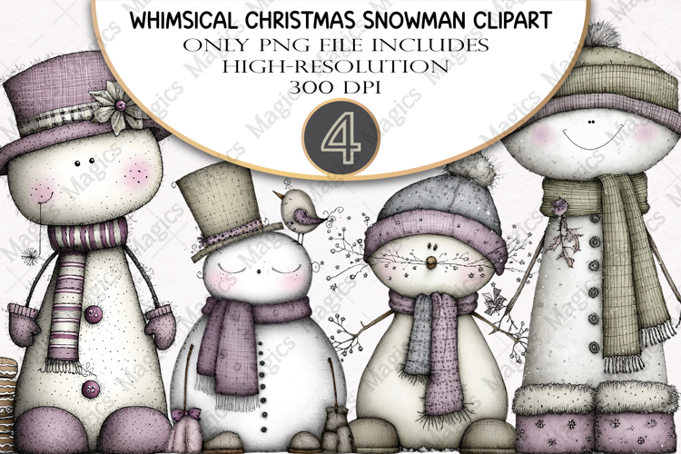Whimsical Christmas Snowman Clipart