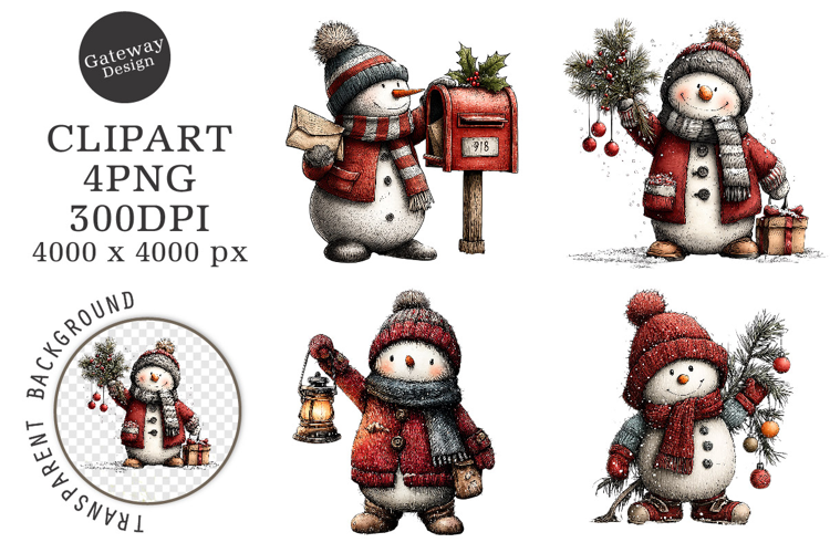 Watercolor Christmas Penguin Clipart