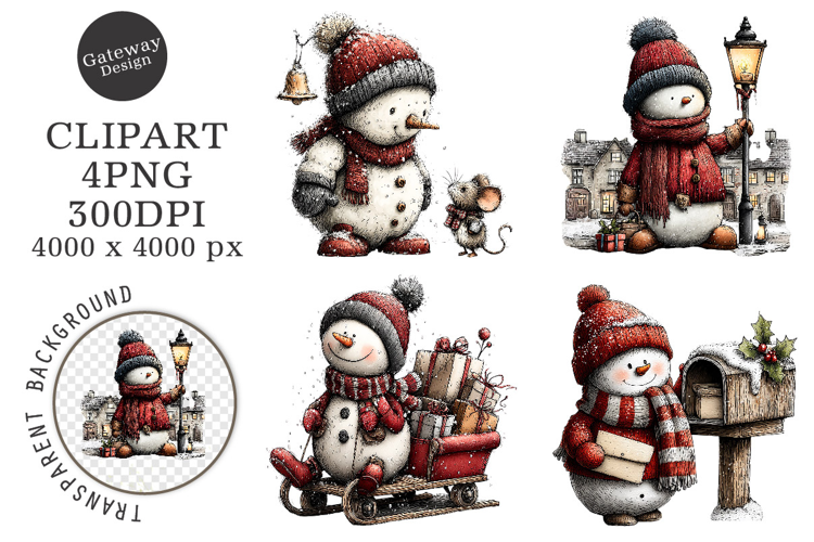 Watercolor Christmas Penguin Clipart
