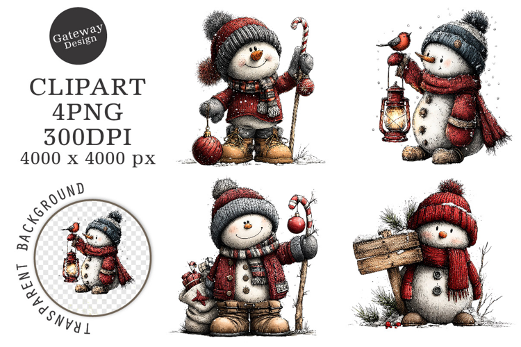 Watercolor Christmas Penguin Clipart