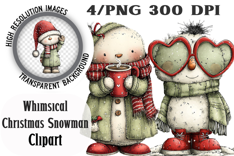 Whimsical Christmas Snowman Clipart PNG