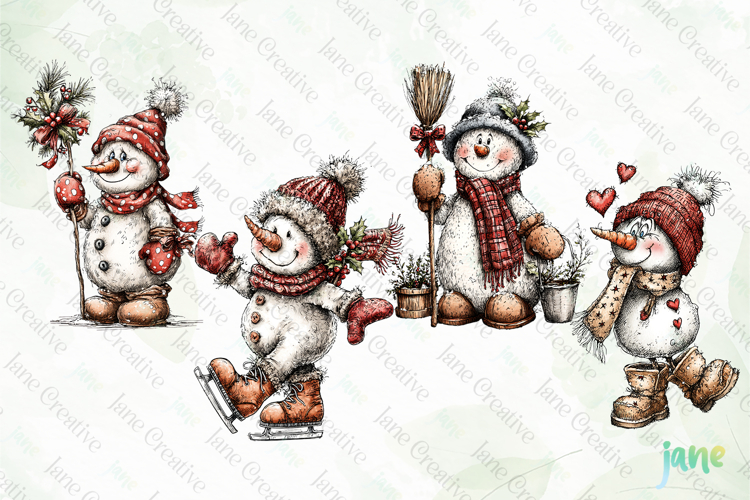Whimsical Christmas Snowmans Clipart