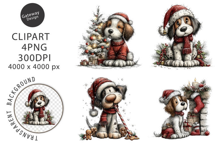 Whimsical Christmas Spaniel Dog Clipart