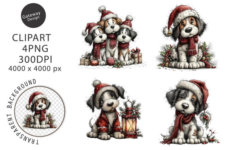 Whimsical Christmas Spaniel Dog Clipart