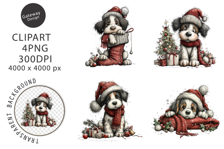 Whimsical Christmas Spaniel Dog Clipart