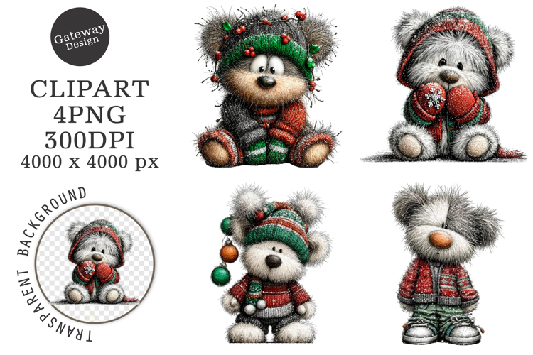 Whimsical Christmas Teddy Bear Clipart