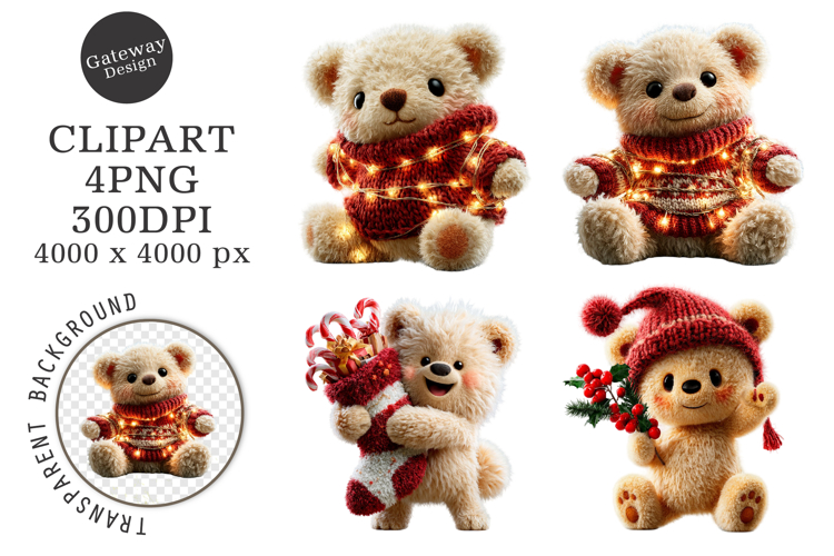 Whimsical Christmas Teddy Bear Clipart