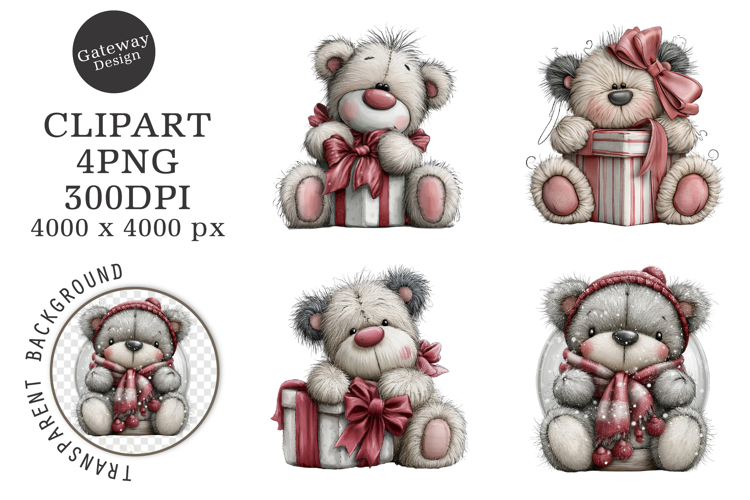 Whimsical Christmas Teddy Bear Clipart