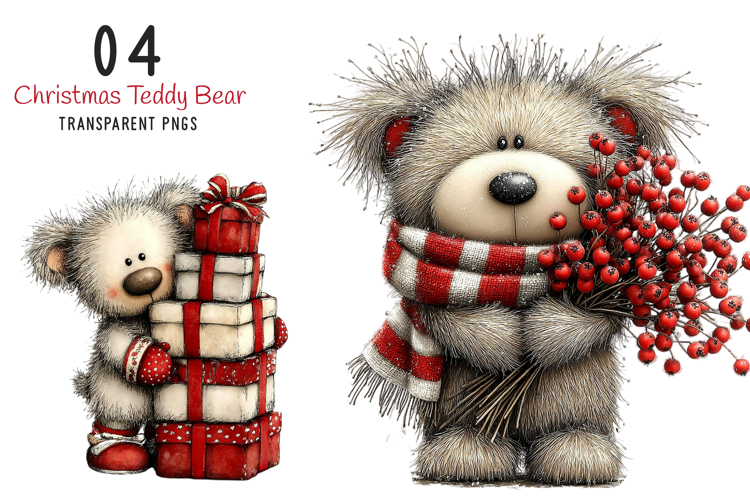 Whimsical Christmas Teddy Bear Clipart