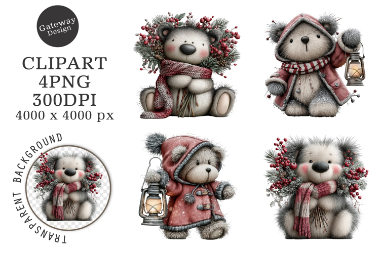 Whimsical Christmas Teddy Bear Clipart