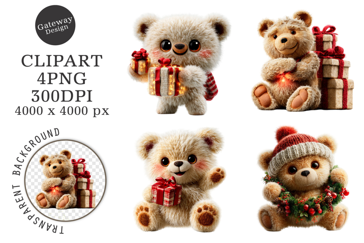 Whimsical Christmas Teddy Bear Clipart